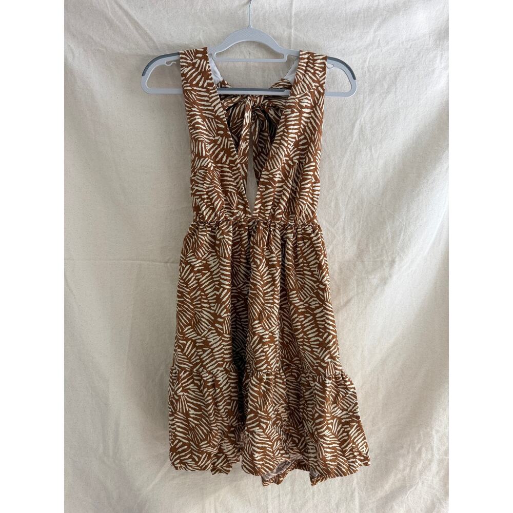 House of Harlow 1960 Brown Palm Linen Blend Dress Women's Small Boho, open back